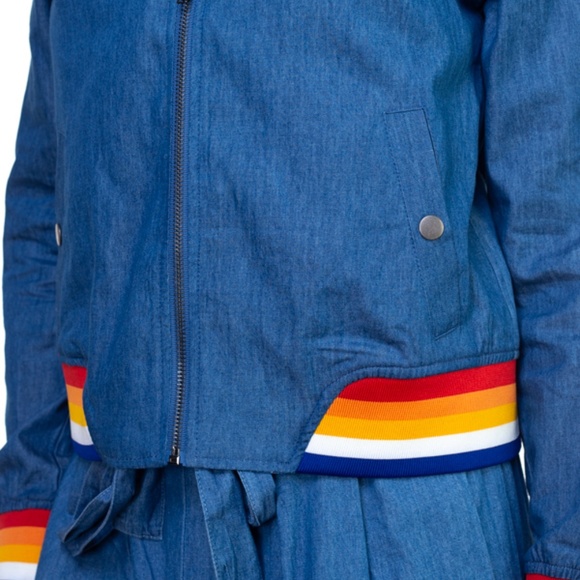 Stripe Chambray Bomber Jacket - Picture 4 of 5